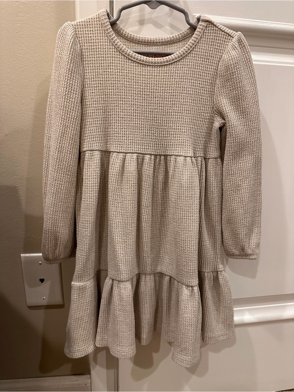 Cat & Jack Cream Waffle Knit Tiered Long-Sleeve Dress